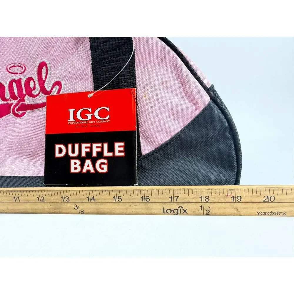 IGC Angel Pink Black Duffle Bag Embroidered Gym Travel Overnight Shoulder Bag